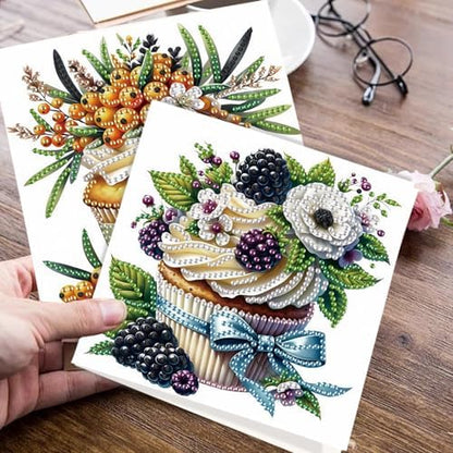 JISHSHAY 6 PCS Cupcake Diamond Painting Greeting Cards Cake Diamond Art Birthday Cards with Envelopes Gem Art Mosaic Kits for Adults, for Anniversary Valentine Thank You Graduation All-Occasion - Image 7