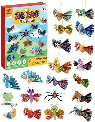 DIY Zig Zag Origami - Beginner Origami & EVA Foam & Paper Craft Kit for Kids 6-10 Yrs - Boys & Girls Build 20 Hanging Birds, Insects, & More - Use for Room Decoration, Christmas Ornaments, & More by LittleJupiter