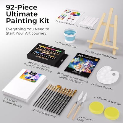 Nicpro 92PCS Acrylic Paint Canvas Set for Adults with 48 Paint for Artist - Image 3