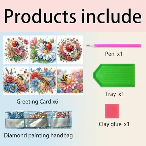 Diamond Art Cards with Envelopes–6PCS DIY Diamond Painting Greeting Cards Kit | Card Making Kit with Bling for Adults & Beginners | Birthday,Holiday & Thank You Cards (Flower Ladybug and Bee) - Image 5
