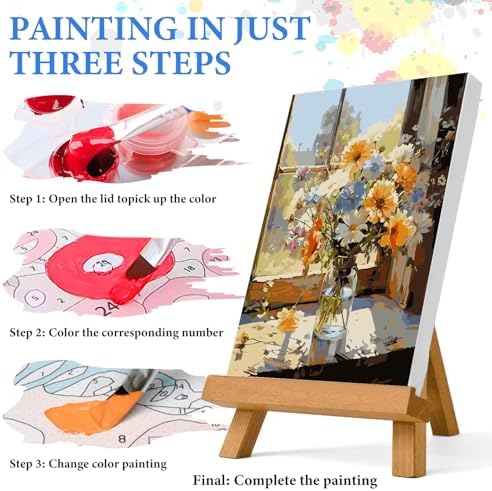PRASIO Paint by Numbers Kit for Adults Beginner, Flower Easy Adult Paint by Number Kits on Canvas, DIY Acrylic Watercolor Oil Paint by Number for Adults for Home Decor Gift 16x20 Inch - Image 4