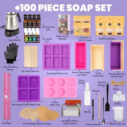 CraftZee   Soap Making Kit - All-in-One Soap Making Supplies with 6lbs Soap Base, 8 Dyes, 8 Essential Oils, Silicone Molds, Cutters, All Essential Tools & Instructions - Image 2