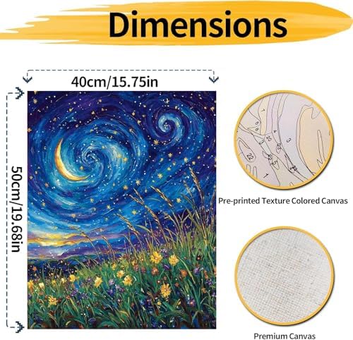 pchmcu DIY Starry Night Paint by Numbers Kits for Adults,Landscape Paint by Number for Adults Beginner Moon,Grassland Paint by Numbers Kits on Canvas Without Frame for Home Wall Decor 16x20inch - Image 4