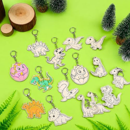 Trnayi 36 Pcs Dinosaur Unfinished Wood Keychain DIY Craft - Image 3
