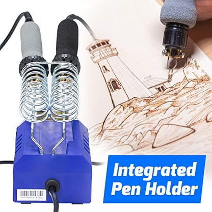 WEP 939D-VI Dual Pen Wood Burning Kit 250-750℃/482-1382℉ A/B Toggle Wood Burning Tool with 2 Detachable Pens, 20 Wood burner Tips, Dual-Barrel Holder. Suitable for Pyrography, Leather Burning Kit - Image 6