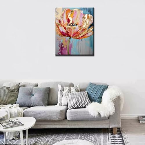 Aihonmin Beautiful Floral Paint by Number for Adult and Kids Beginner,Pink Petal Canvas Oil Painting Kit Digital Painting,Vintage Watercolor Living Room Decoration,(Without Frame - Image 2