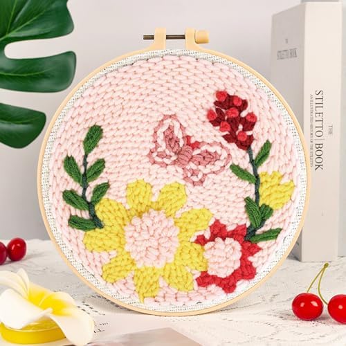 Woohome Punch Needle Kit Included Plastic Hoops, Punch Needle Cloth, Color Yarn and Punch Needle Tools for Adults, Beginners (Sunflowers, Butterflies and Flowers) - Image 4