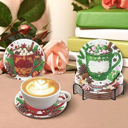8 Pcs Christmas Coffee Diamond Painting Coasters Kits with Holder, DIY Christmas Diamond Art Coaster Kits for Adults, Paint with Diamonds Coasters Craft Supplies for Holiday Home Decor - Image 6