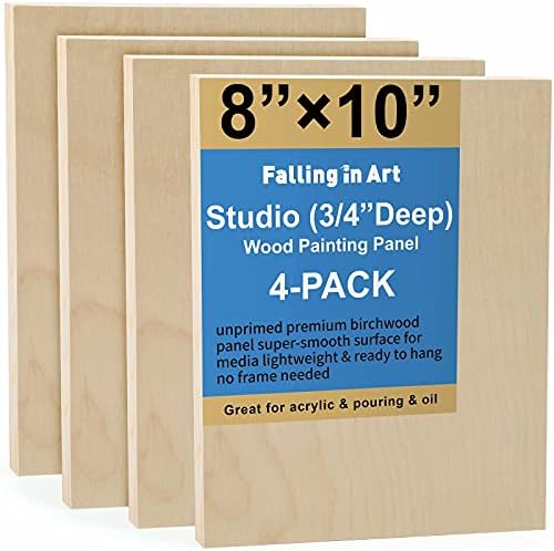 Falling in Art 4 Pack 8x10’’ Unfinished Birch Wood Panels Kit for Painting by FallinginArt