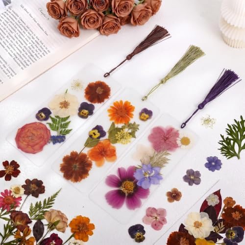 182 Pcs Pressed Flower Bookmark Making Kit, 30 Laminating Pouches with 120 Dried Flowers, 30 Tassels, Tweezer and Punch, Party DIY Crafts Bookmark for Reading Women Kids - Image 3