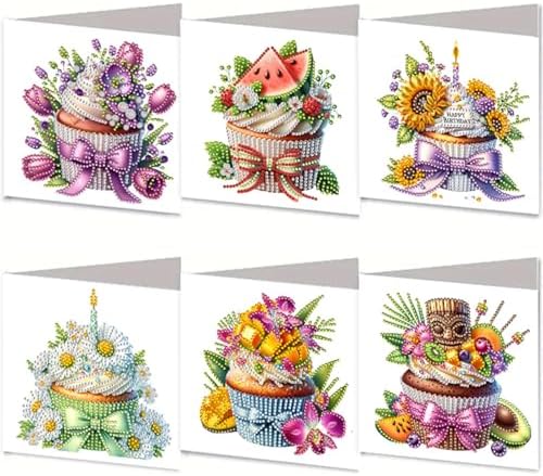 jinglinhh 6pcs Tulip Sunflower Cupcake Flower Diamond Art Painting Greeting Cards with Envelopes, DIY Card Making Kits for Adults, Diamond Art Postcards Christmas Cards Craft Gifts by Unknown