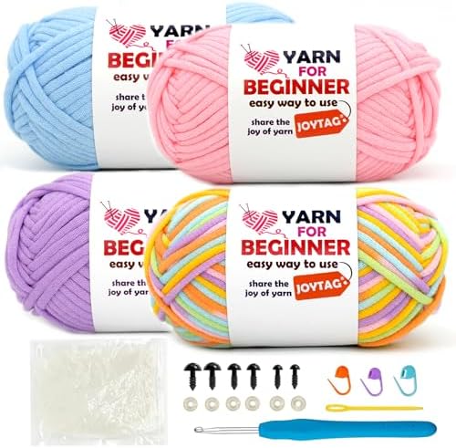 4 Pack Rainbow Beginner Crochet Yarn for Crocheting Knitting Multicolor Cotton Crochet Yarn for Beginners with Easy-to-See Stitches Cotton-Nylon Blend Easy Yarn for Beginners(Pastel Rainbow) by JOYTAG