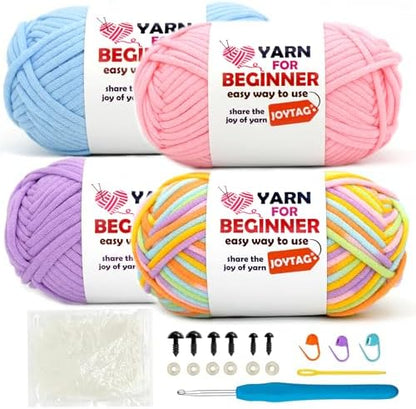 4 Pack Rainbow Beginner Crochet Yarn for Crocheting Knitting Multicolor Cotton Crochet Yarn for Beginners with Easy-to-See Stitches Cotton-Nylon Blend Easy Yarn for Beginners(Pastel Rainbow) by JOYTAG