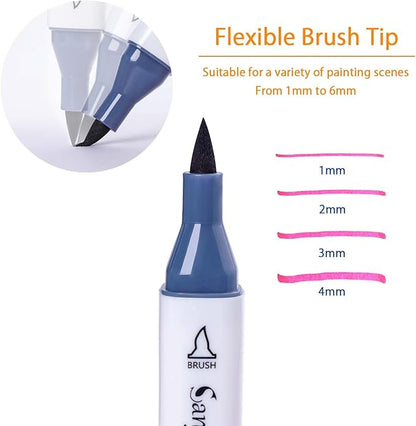SANJOKI Art Markers 120 Colors Brush Tip Multicolor Pen Professional Marking Pen for Artist and Beginners