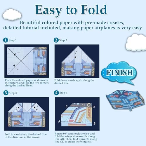 Paper Airplane Kits with 16 Classic Designs, 32 Sheets of Colorful Origami Paper, World Record Paper Planes, Craft Kit for Kids, Airplane Gifts for Boys and Girls Ages 6-12+ (Digital Manual Only) - Image 6