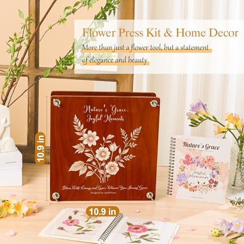 Joy&Grace Large Flower Press Kit for Adults with Designed Cover and DIY Album, 10.9" x 10.9" 10 Layers Plant Press and Plant Drying Toolkit, Flower Preservation Kit (Color Box, Mahogany Color) - Image 2