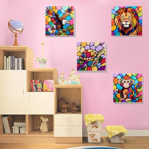 SYDYLH 6 Pack Paint by Numbers Kit for Kids Ages 4-12 / Adult/Teen, Easy DIY Animal Painting Kit with Frame, Beginner Acrylic Paint by Number Canvas 8x8 Inch for Boys Girls Arts Crafts Gift - Image 3