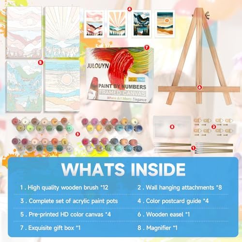 JULOUYN 4 Pack National Park Paint by Numbers Kit for Adults with Framed, Sunset Sunrise Mountain Easy Paint by Number Kits On Canvas with Wooden Easel, Painting by Numbers for Beginner Gift 8x12 in - Image 6