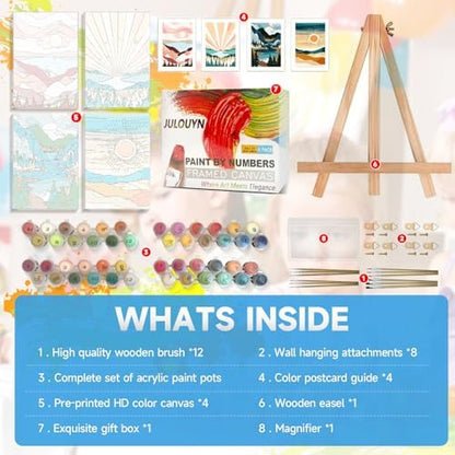 JULOUYN 4 Pack National Park Paint by Numbers Kit for Adults with Framed, Sunset Sunrise Mountain Easy Paint by Number Kits On Canvas with Wooden Easel, Painting by Numbers for Beginner Gift 8x12 in - Image 6