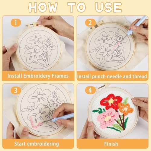 ojustbeok 1 Set Punch Needle Embroidery Starter Kits Includes Punching Needling Fabric with Pattern, Yarns, Embroidery Hoops, Sewing Needles, Instruction for Adults Beginner DIY Handmade Crafts Gifts - Image 4