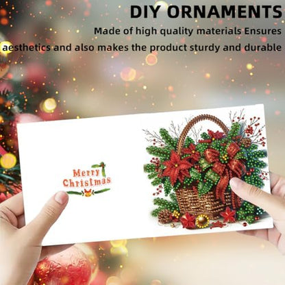 jinglinhh 6pcs Christmas Poinsettia Flower Basket Diamond Art Painting Greeting Cards with Envelopes, DIY Card Making Kits for Adults, Diamond Art Postcards Christmas Cards Craft Gifts - Image 6