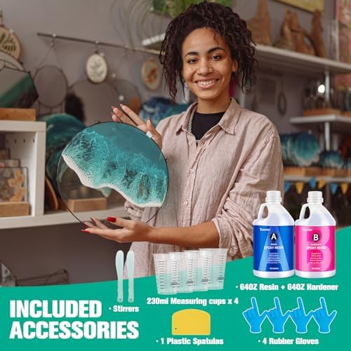 Teexpert Epoxy Resin Crystal Clear: 1 Gallon Epoxy Resin Kit Casting Resin Non Toxic High Gloss for Casting Coating Art DIY Craft Jewelry Wood Table - 2 Part(64oz Resin and 64oz Hardener) - Image 6