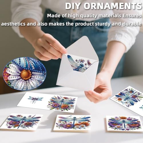 POETRYDRAW 6 Pack 5D DIY Diamond Art Painting Dragonfly Card Kit, Diamond Art Birthday Holiday Greeting Card, Crafts Kit Creative with Envelope - Image 2