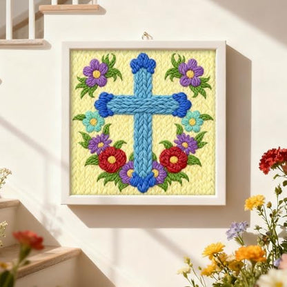 INFUNLY Cross Flowers Punch Needle Kits for Beginner Adult Floral DIY Punch Needle Embroidery Starter Kit for Wall Hanging Blue Cross Needlepoint Kit with Instruction for DIY Crafts Gift Home Decor - Image 4