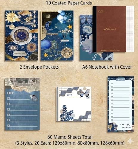 Vintage Scrapbook Journal Gift Set – Butterfly Garden Aesthetic Junk Journal Kit, 125 PCS Ephemera Pack with A6 Notebook, Stickers, Papers, Washi, Envelopes & Cards for DIY Art, Collage, Craft & Journaling (Butterfly) - Image 6