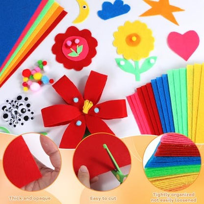 42Pcs Colorful Felt Fabric Sheets 8 x 12 Inch Assorted Red Pink Blue Soft Thick Felt Pack with Wiggle Google Eyes Pom Poms Glitter Patchwork Craft Supply for DlY Sewing Creative Art Project Decor - Image 3