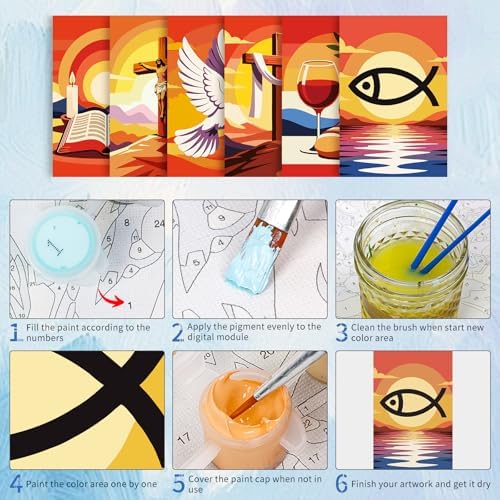 6 Pack Paint by Numbers Kit for Adults, Christian Painting, 8x12 Inch - Image 5