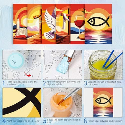 6 Pack Paint by Numbers Kit for Adults, Christian Painting, 8x12 Inch - Image 5