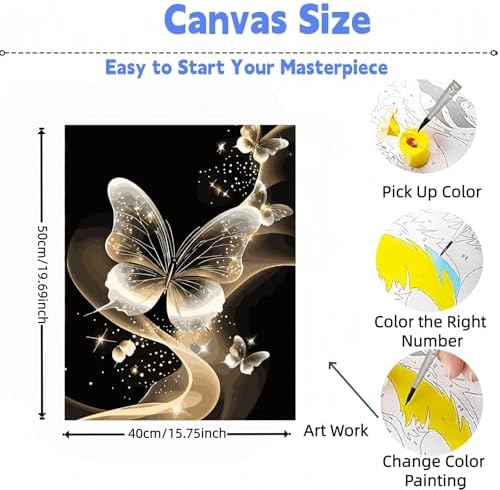 DOTSTART Paint by Numbers Kit for Adults, Starlight Butterfly Paint by Number for Adults,Acrylic Adults' Paint-by-Number Kits, DIY Easy Paint by Number Adult Canvas for Home Wall Art Decor,16X20 inch - Image 2