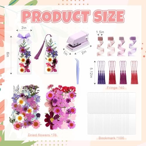 AmazingSpark 222 Pcs Dried Flower Bookmark Kit with Tassels, Purple - Image 2