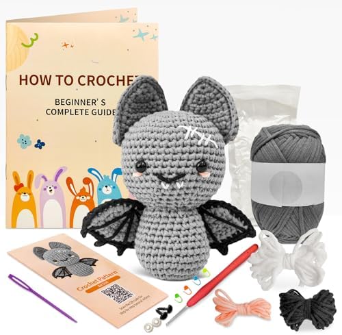 minimal beee Bat Crochet Kit for Beginners - DIY Halloween Craft Gift with Animal Yarn, Easy Knitting Supplies for Adults, Complete Starter Crochet Set with Needles & Instructions by minimalbeee