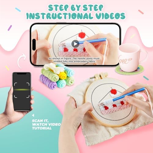 punch needle kit-6,embroidery kit for beginners,punch needle kits adults beginner,needles, curved scissors, a tool storage box, yarn, easy-to-follow instructions, and tutorial videos-Fruit Dessert - Image 4
