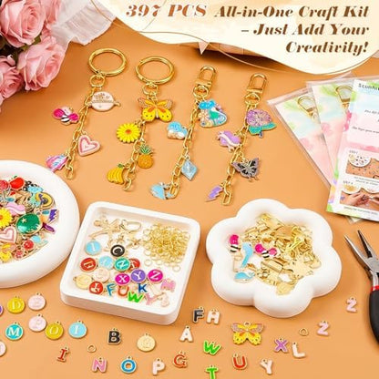 Ecoofor 400Pcs Charms Lip Gloss Keychain Making Kit, DIY Craft Supplies with Charms, Key Hooks, Jump Rings, Lobster Clasps, Chains & Tools, Jewelry Kit for Custom Keychains, DIY Handmade Gift - Image 6
