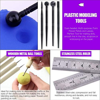 Swpeet 24Pcs Modeling Clay Sculpting Tools Kits, Painting Brush, Wooden Dotting Tools, Ball Stylus Tool, Plastic Ball Rod Stylus Modeling Tools, Clay Roller, Clay Scarper for Modeling Clay - Image 4