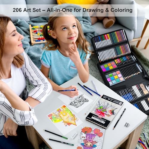 KALOUR 206 Drawing Set Sketching Kit,Art Supplies with 3-color Sketchbook & Coloring Paper,Include Tutorial, Colored, Graphite, Charcoal, Watercolor & Metallic Pencil,for Artists Adults Teens Beginner - Image 2