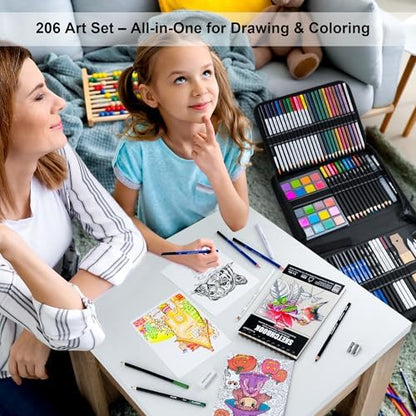 KALOUR 206 Drawing Set Sketching Kit,Art Supplies with 3-color Sketchbook & Coloring Paper,Include Tutorial, Colored, Graphite, Charcoal, Watercolor & Metallic Pencil,for Artists Adults Teens Beginner - Image 2