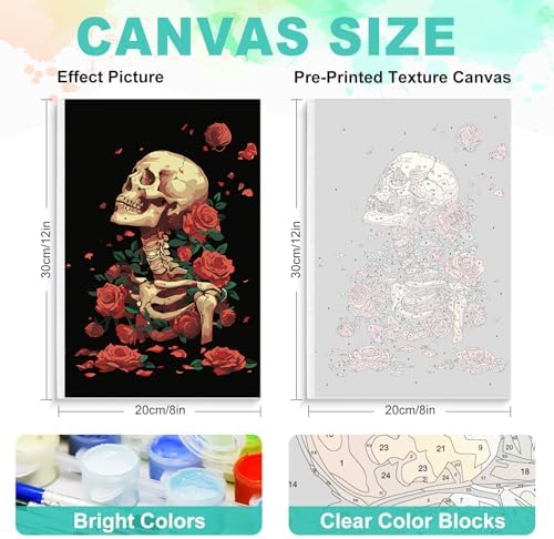 Framed Paint by Numbers Kit for Adults, Skeleton & Red Roses, 8 x 12 Inch - Image 3