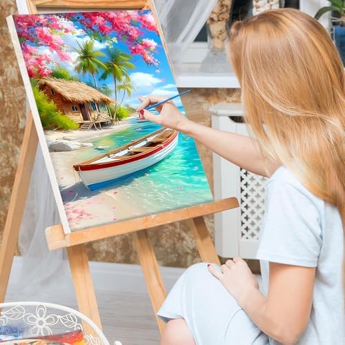 Bowetile Framed Landscape Paint by Numbers Kit for Adults, Adults' Paint-by-Number Kits on Canvas, Painting by Numbers Seaside, Acrylic Boat Number Painting for Home Wall Decor, 8x12in - Image 3