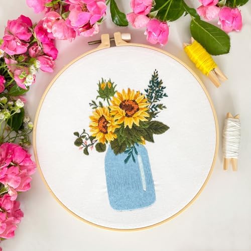 Myfelicity Embroidery kit,Floral Embroidery Art Kit, Set of 3, Decorative Pitcher Designs with Sunflowers and Wildflowers - Image 4