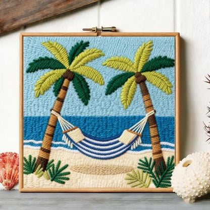 BEUNITONE 2Set Punch Needle Kits with Beach Pre-Print Pattern Easy for Adults Beginners, DIY Craft Embroidery Needlepoint Kits, Punch Needle Set for Craft Lovers Home Decor Festival Gift 9.4x9.4 - Image 6