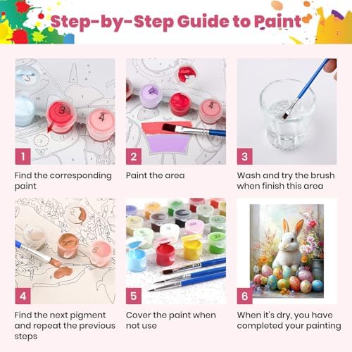NEWENMO Basket with Eggs Paint by Numbers Kits for Adults, Paint by Number Beginner, Easter Bunny, Canvas Painting by Numbers for Adults, Easy DIY Oil Painting Kits for Gifts Home Decor 16x20 Inch - Image 7