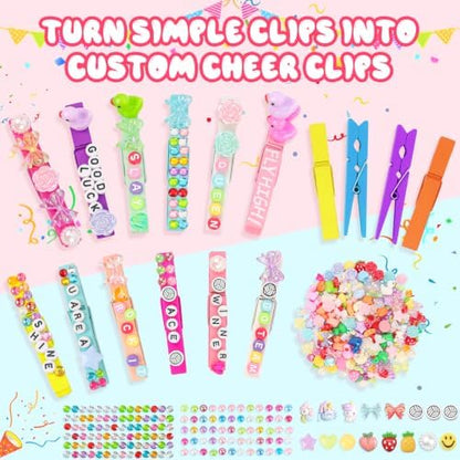 978Pcs 2-in-1 Volleyball Clips Decorating & Bag Charm Kit with 3-Tier Box, DIY Cheer Pins Crafts Supplies, 50 Wooden Cheer Clothes Pins, 3 Beaded Keychains, Volleyball Team Spirit Cheerleader Gifts - Image 6