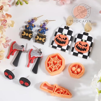 Puocaon Halloween Polymer Clay Cutters - 18 Pcs Horror Ghost Bat Halloween Clay Cutters for Polymer Earrings Jewelry Making Thriller Movie Design - Image 5