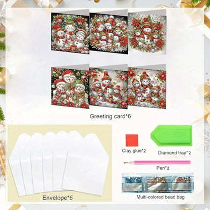 Diamond Art Christmas Cards Kit, 6PCS DIY Diamond Painting Christmas Cards with Envelopes, 5D Diamond Dot Greeting Cards for Adults, Xmas Card for Holiday Crafting Gifts (Xmas Snowman) - Image 5