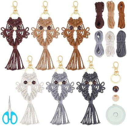 ACRNIGHEET 6PCS Owl Macrame Keychain Kit for Adults Beginners 6 Different Color Owl Boho Macrame Keychain Craft Kits Gift DIY Kits for Adults Purse Phone Bag Includes Step-by-Step Video Tutorials by ACRNIGHEET