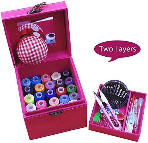 2 Layers Sewing Kits with Vintage Box Sewing Accessories Supplies Kits for Adults Kids Beginner Travel Sewing Basket Metal Handle Purple - Image 3